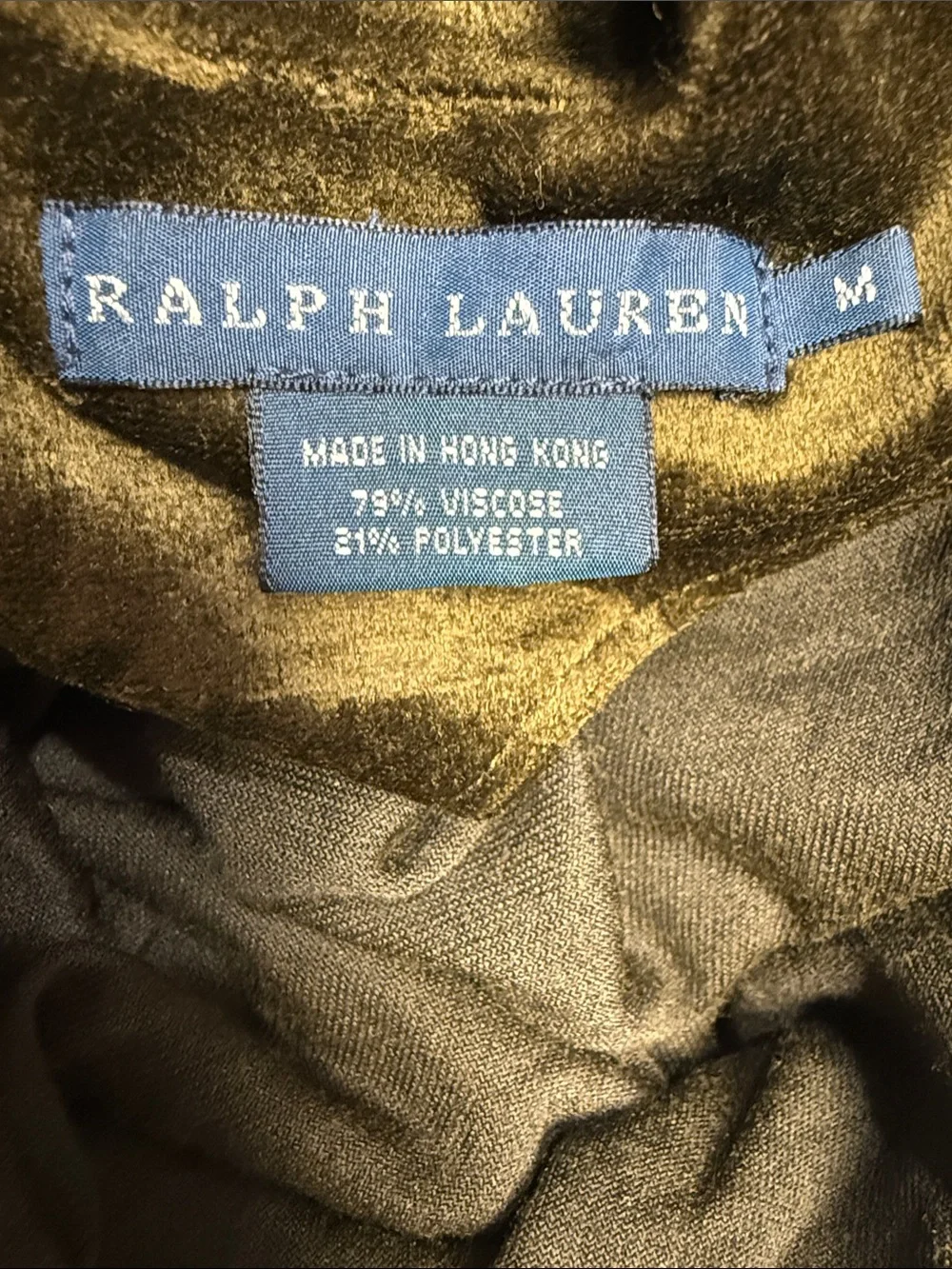 Vintage Ralph Lauren Olive Green Velvet Dress Puff Sleeve Cowl Neck Medium - Picture 10 of 10